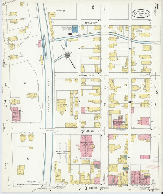 Sanborn Fire Insurance Map from Waterford, Saratoga County, New York (1909), Sheet #0004 - Historic Sanborn Fire Insurance Map Print, vintage old map wall art, antique decor, genealogy gift, New York New York map