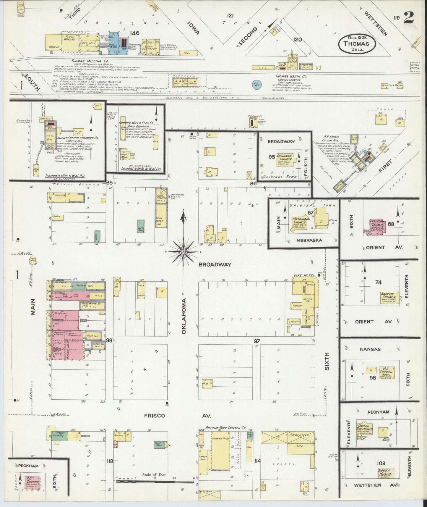 Sanborn Fire Insurance Map from Thomas, Custer County, Oklahoma (1908), Sheet #0002 - Complete Map Set gallery image, historic Sanborn map, vintage wall art, Oklahoma Oklahoma