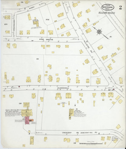 Sanborn Fire Insurance Map from Needham, Norfolk County, Massachusetts (1919), Sheet #0002 - Complete Map Set gallery image, historic Sanborn map, vintage wall art, Massachusetts Massachusetts