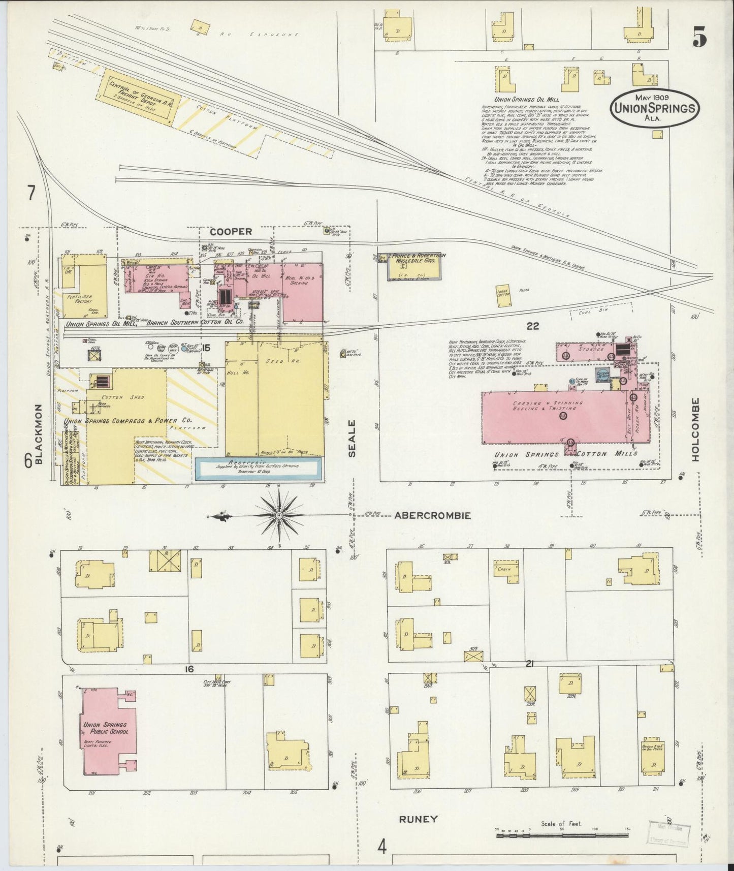 Sanborn Fire Insurance Map from Union Springs, Bullock County, Alabama (1909), Sheet #0005 - Complete Map Set gallery image, historic Sanborn map, vintage wall art, Alabama Alabama