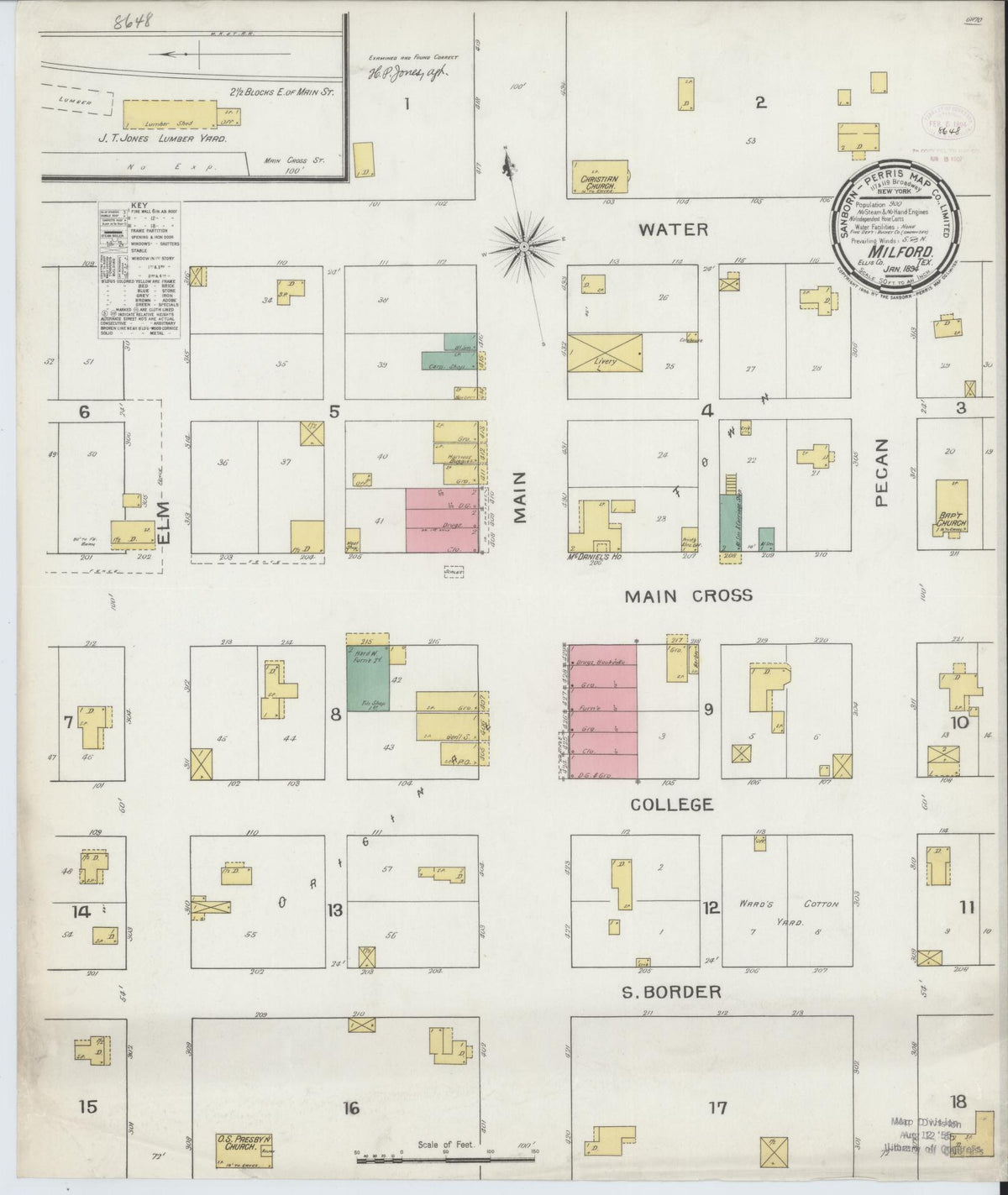 Sanborn Fire Insurance Map from Milford, Ellis County, Texas (1894), Sheet #0001 - Historic Sanborn Fire Insurance Map Print, vintage old map wall art, antique decor, genealogy gift, Texas Texas map