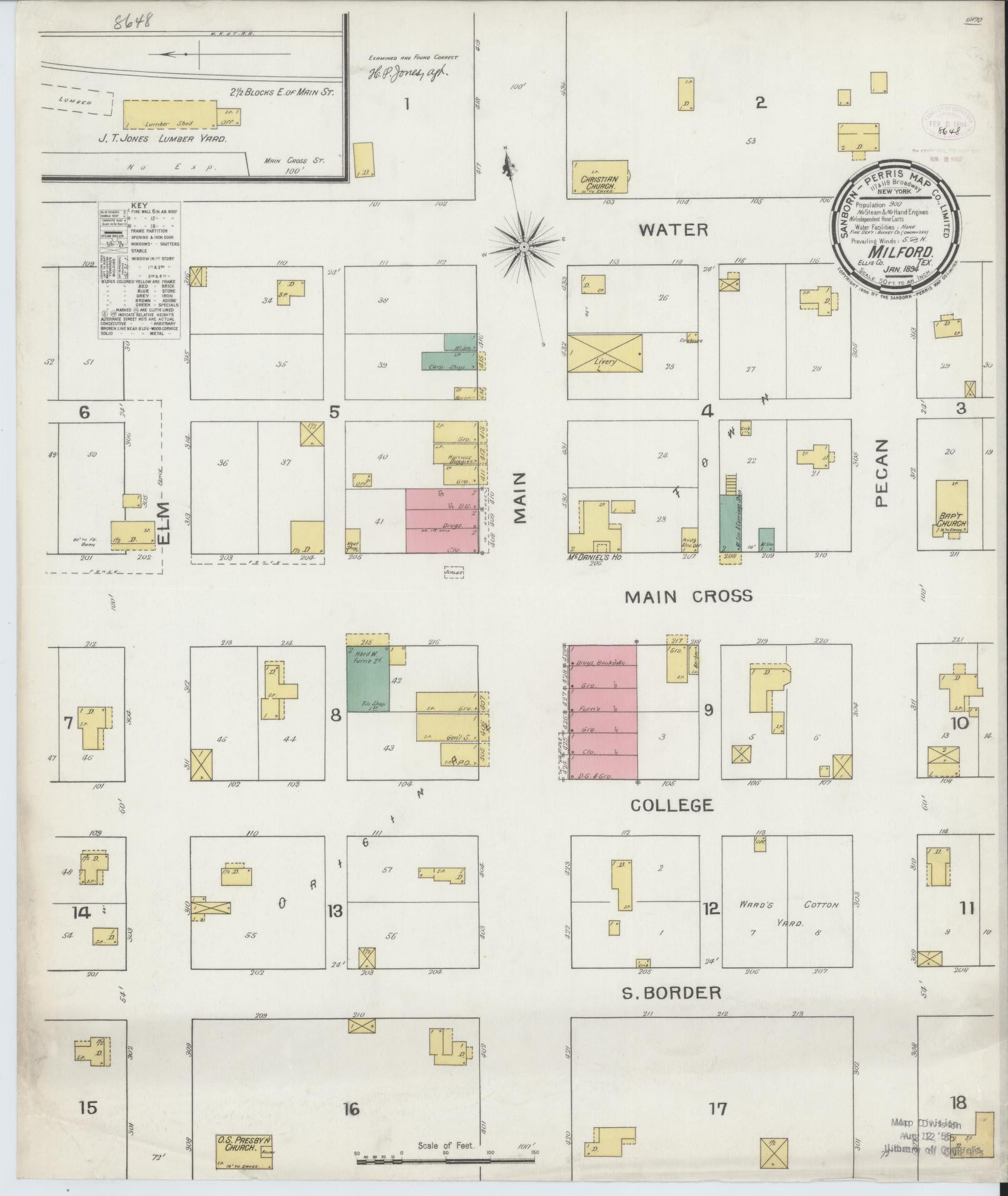 Sanborn Fire Insurance Map from Milford, Ellis County, Texas (1894), Sheet #0001 - Historic Sanborn Fire Insurance Map Print, vintage old map wall art, antique decor, genealogy gift, Texas Texas map