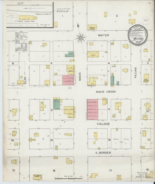 Sanborn Fire Insurance Map from Milford, Ellis County, Texas (1894), Sheet #0001 - Historic Sanborn Fire Insurance Map Print, vintage old map wall art, antique decor, genealogy gift, Texas Texas map