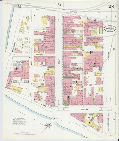 Sanborn Fire Insurance Map from Marietta, Washington County, Ohio (1907), Sheet #0024 - Historic Sanborn Fire Insurance Map Print, vintage old map wall art, antique decor, genealogy gift, Ohio Ohio map