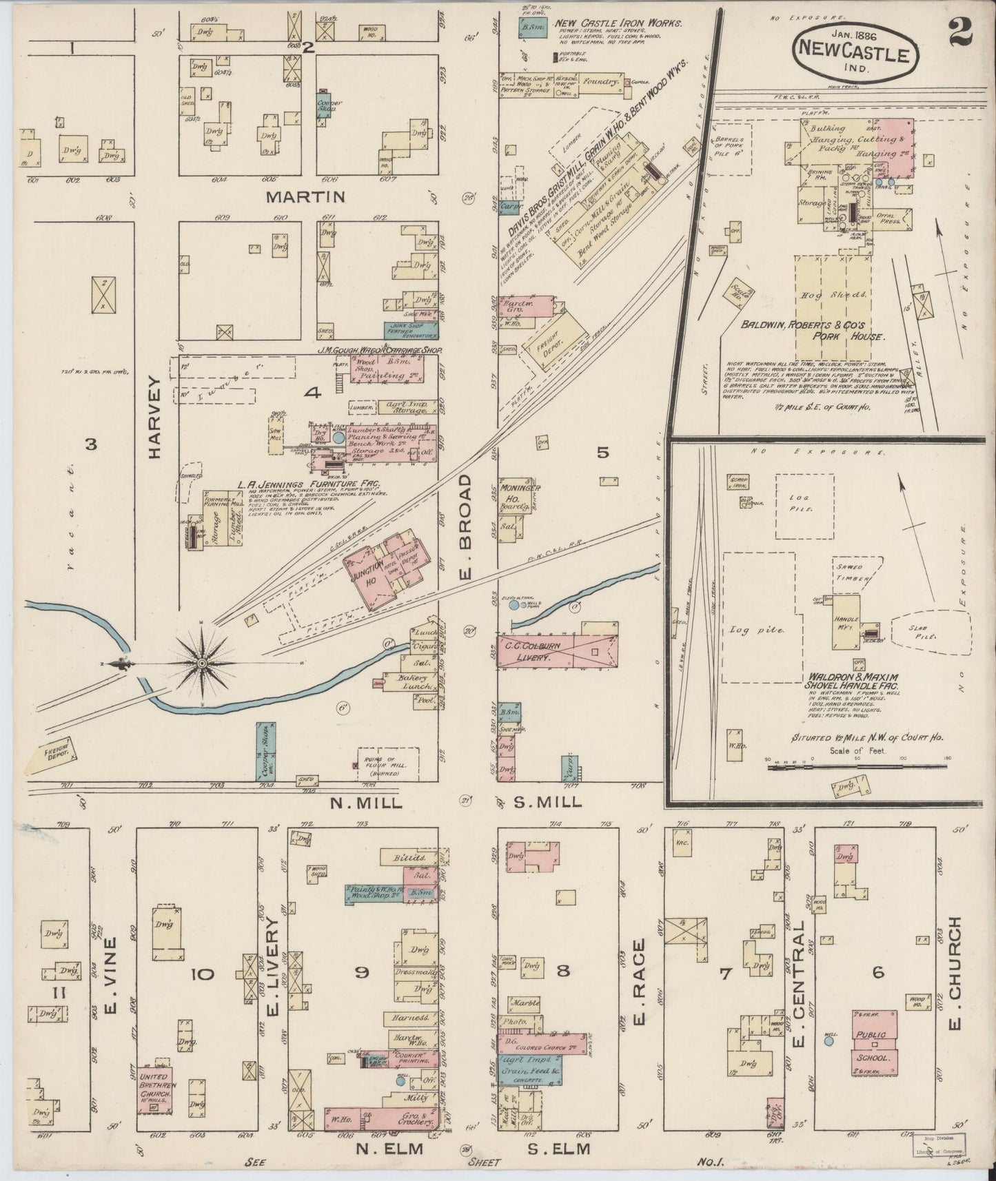 Sanborn Fire Insurance Map from New Castle, Henry County, Indiana (1886), Sheet #0002 - Complete Map Set gallery image, historic Sanborn map, vintage wall art, Indiana Indiana