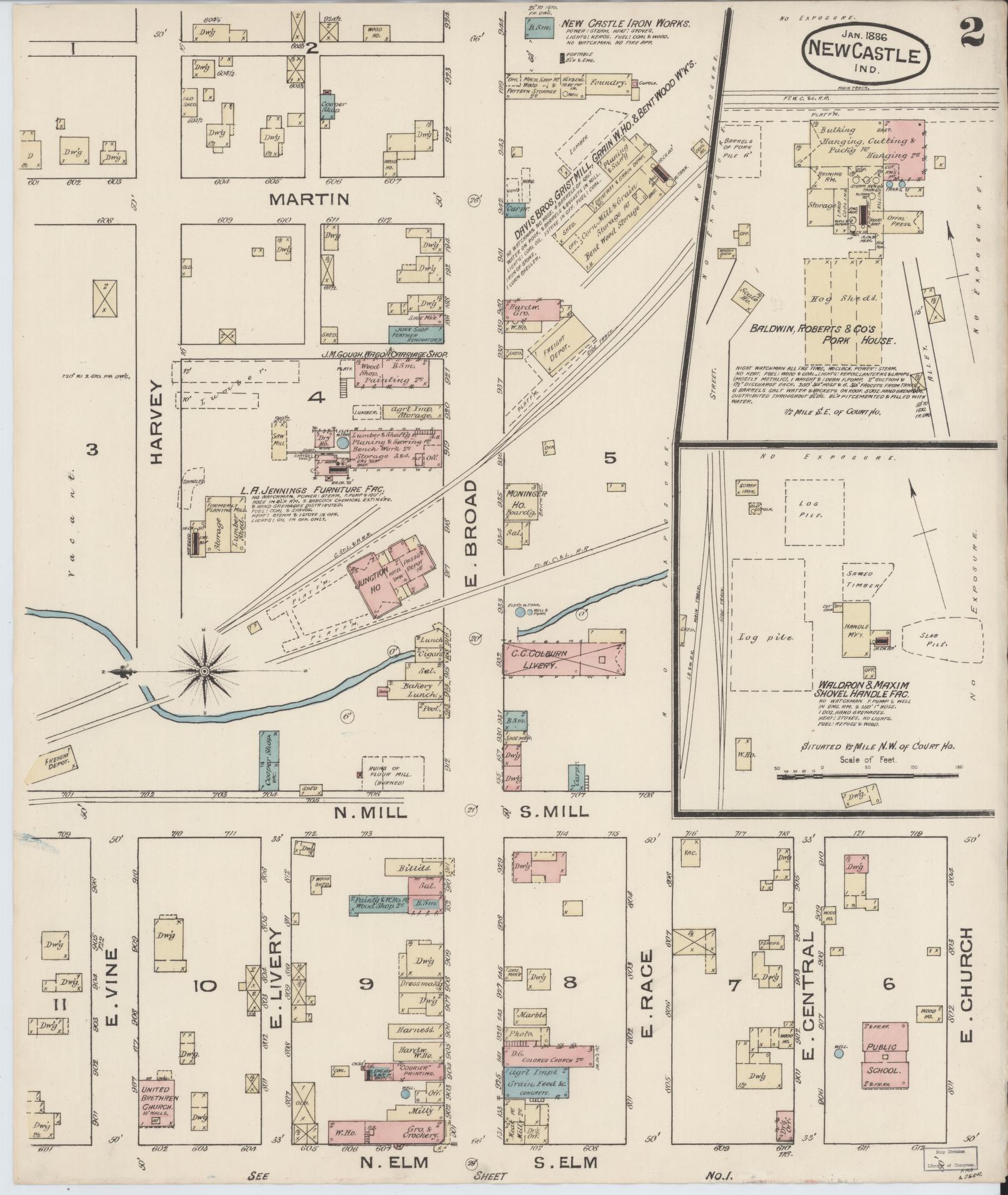 Sanborn Fire Insurance Map from New Castle, Henry County, Indiana (1886), Sheet #0002 - Complete Map Set gallery image, historic Sanborn map, vintage wall art, Indiana Indiana