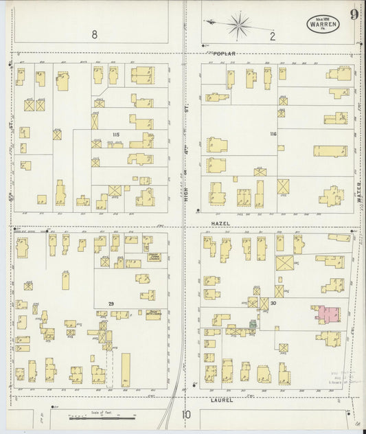 Sanborn Fire Insurance Map from Warren, Warren County, Pennsylvania (1898), Sheet #0009 - Historic Sanborn Fire Insurance Map Print, vintage old map wall art, antique decor, genealogy gift, Pennsylvania Pennsylvania map