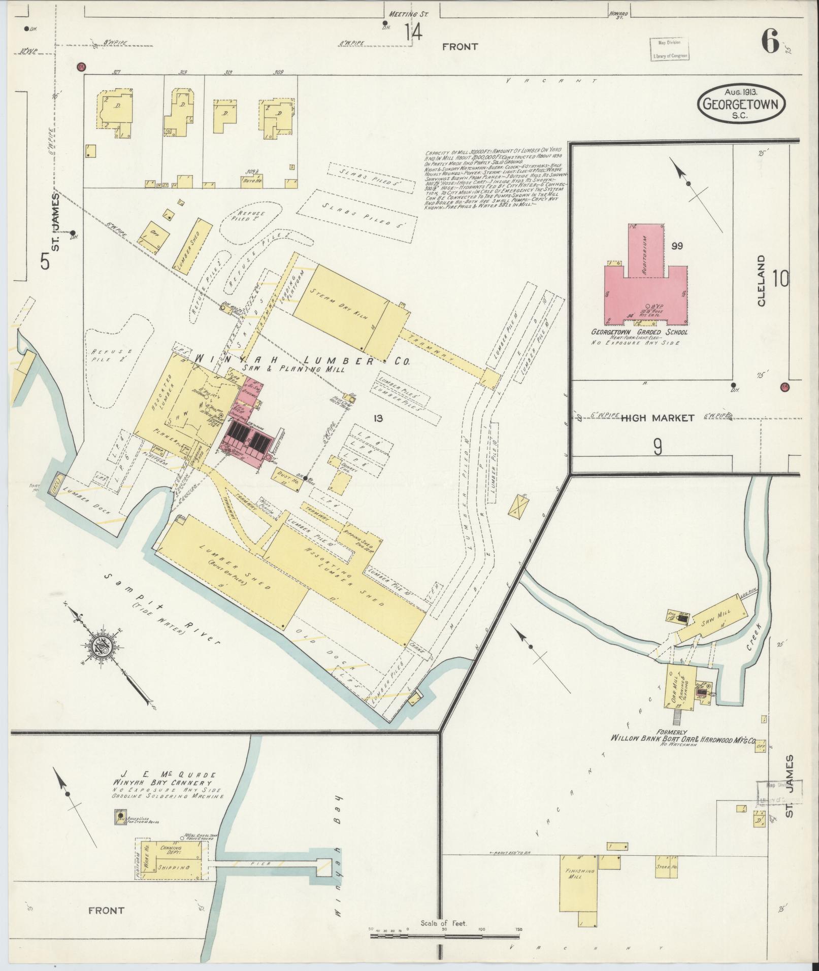 Sanborn Fire Insurance Map from Georgetown, Georgetown County, South Carolina (1913), Sheet #0006 - Complete Map Set gallery image, historic Sanborn map, vintage wall art, South Carolina South Carolina