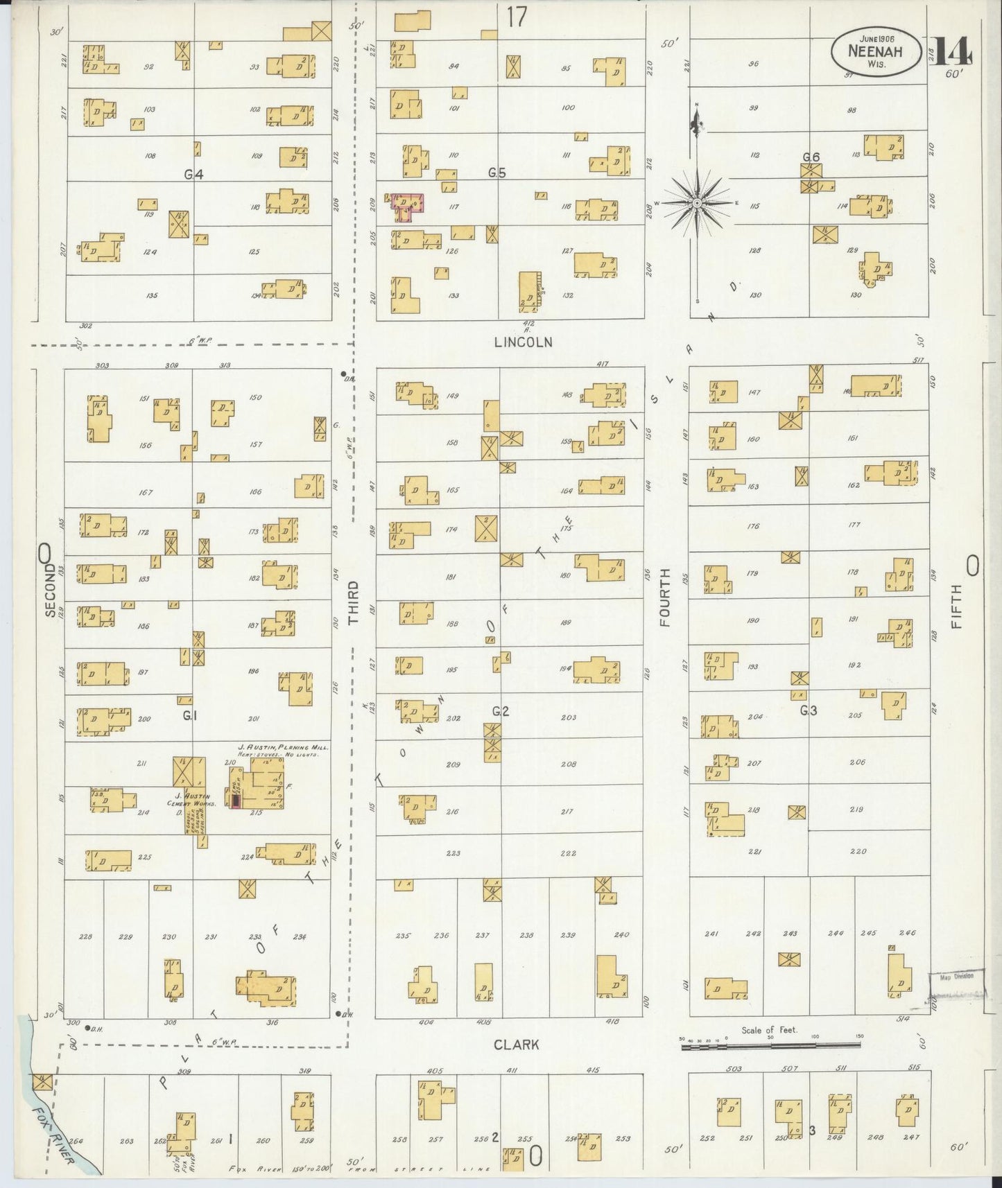 Sanborn Fire Insurance Map from Neenah, Winnebago County, Wisconsin (1906), Sheet #0014 - Complete Map Set gallery image, historic Sanborn map, vintage wall art, Wisconsin Wisconsin