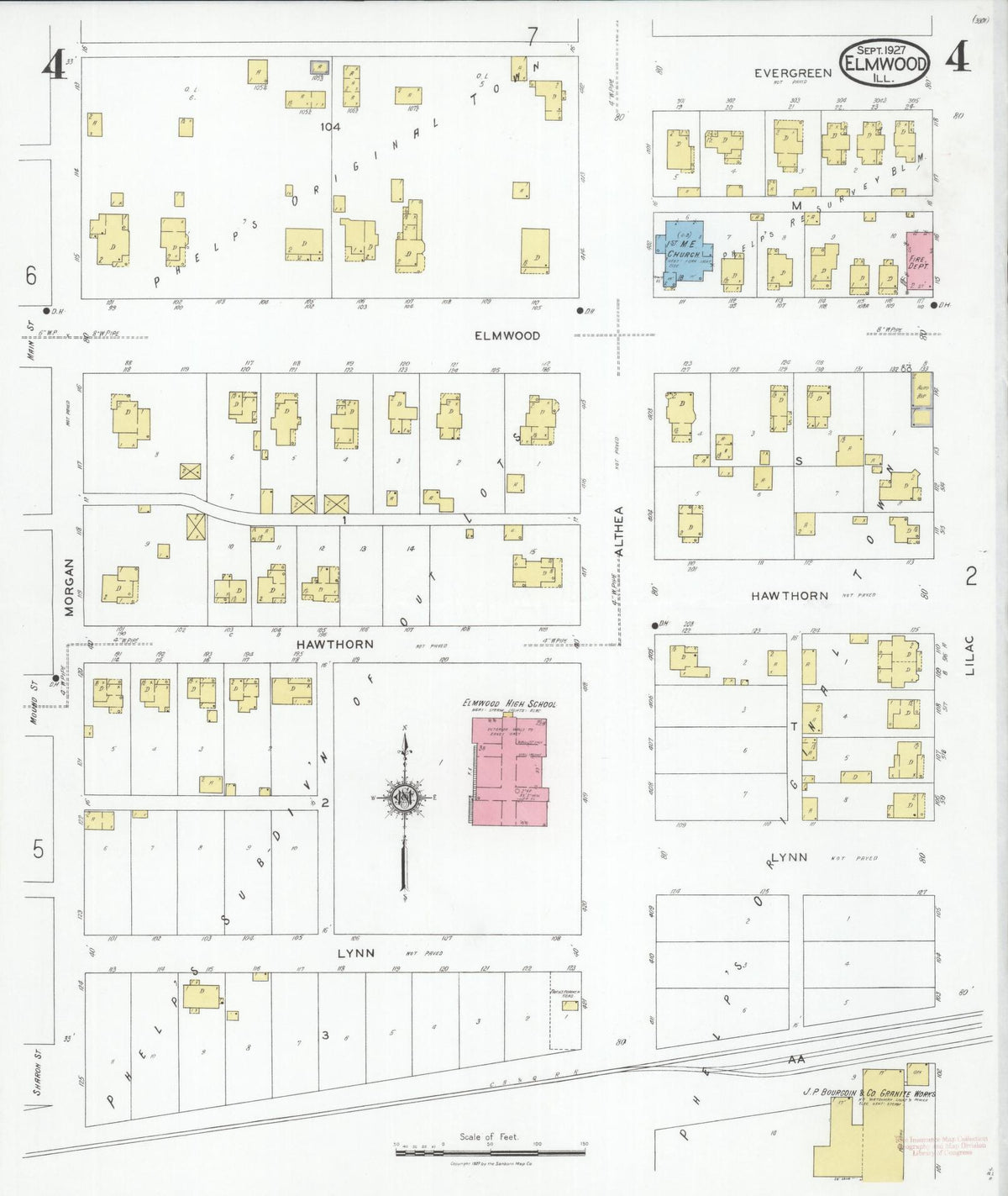 Sanborn Fire Insurance Map from Elmwood, Peoria County, Illinois (1927), Sheet #0004 - Complete Map Set gallery image, historic Sanborn map, vintage wall art, Illinois Illinois