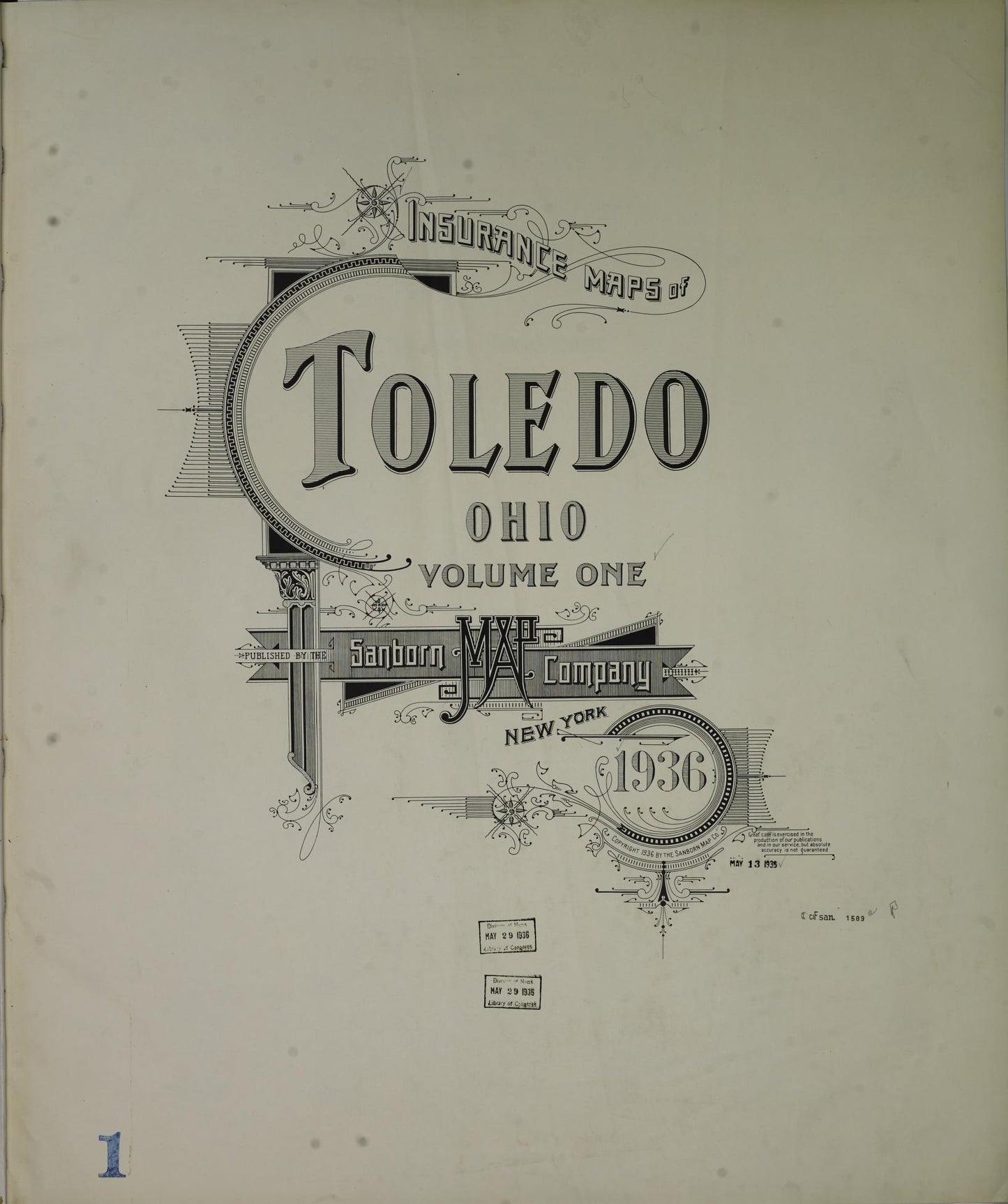 Sanborn Fire Insurance Map from Toledo, Lucas County, Ohio (1936), Sheet #0001 - Complete Map Set gallery image, historic Sanborn map, vintage wall art, Ohio Ohio