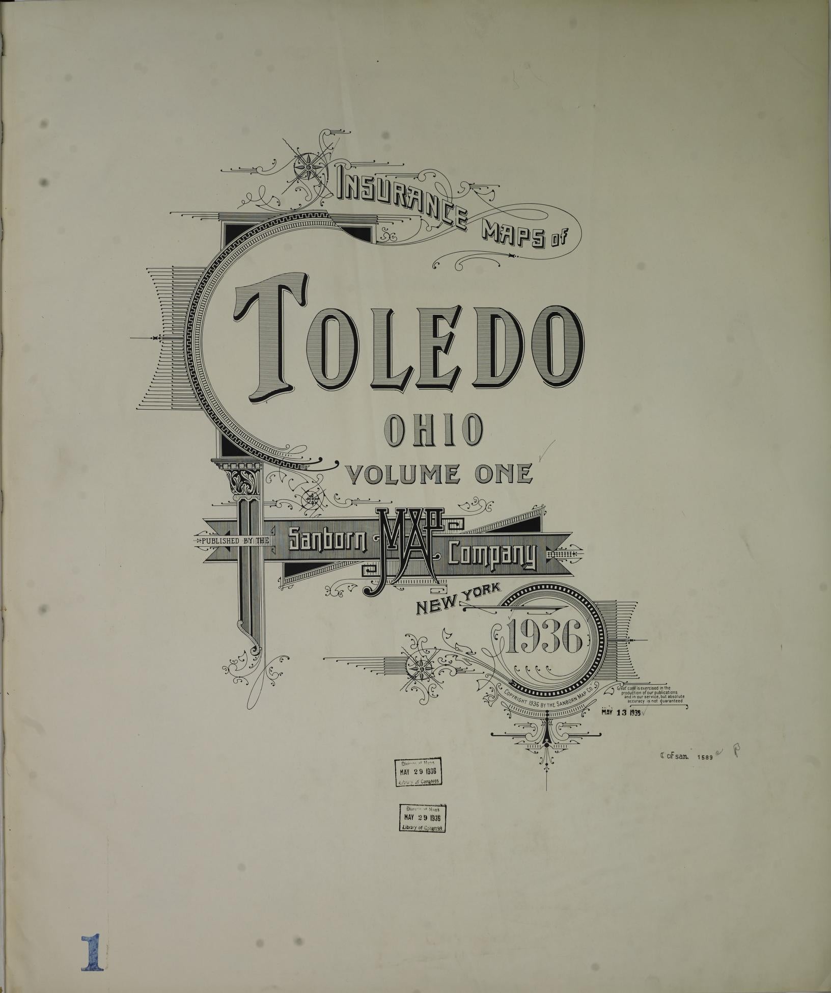 Sanborn Fire Insurance Map from Toledo, Lucas County, Ohio (1936), Sheet #0001 - Complete Map Set gallery image, historic Sanborn map, vintage wall art, Ohio Ohio