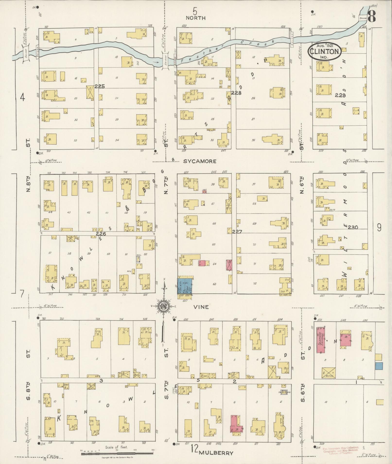 Sanborn Fire Insurance Map from Clinton, Vermillion County, Indiana (1921), Sheet #0008 - Complete Map Set gallery image, historic Sanborn map, vintage wall art, Indiana Indiana