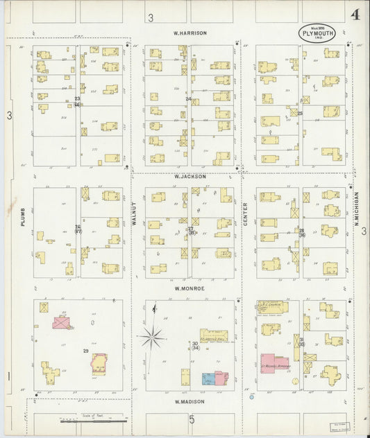Sanborn Fire Insurance Map from Plymouth, Marhshall County, Indiana (1898), Sheet #0004 - Historic Sanborn Fire Insurance Map Print, vintage old map wall art, antique decor, genealogy gift, Indiana Indiana map