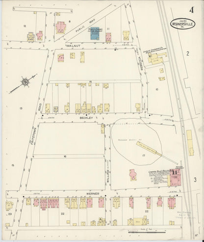 Sanborn Fire Insurance Map from Wernersville, Berks County, Pennsylvania (1914), Sheet #0004 - Historic Sanborn Fire Insurance Map Print, vintage old map wall art, antique decor, genealogy gift, Pennsylvania Pennsylvania map