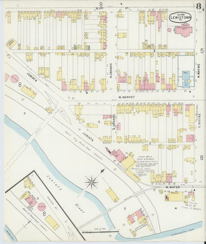 Sanborn Fire Insurance Map from Lewistown, Mifflin County, Pennsylvania (1896), Sheet #0008 - Historic Sanborn Fire Insurance Map Print, vintage old map wall art, antique decor, genealogy gift, Pennsylvania Pennsylvania map