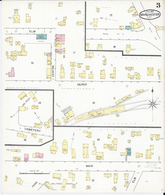 Sanborn Fire Insurance Map from Manchester, Bennington County, Vermont (1892), Sheet #0003 - Historic Sanborn Fire Insurance Map Print, vintage old map wall art, antique decor, genealogy gift, Vermont Vermont map