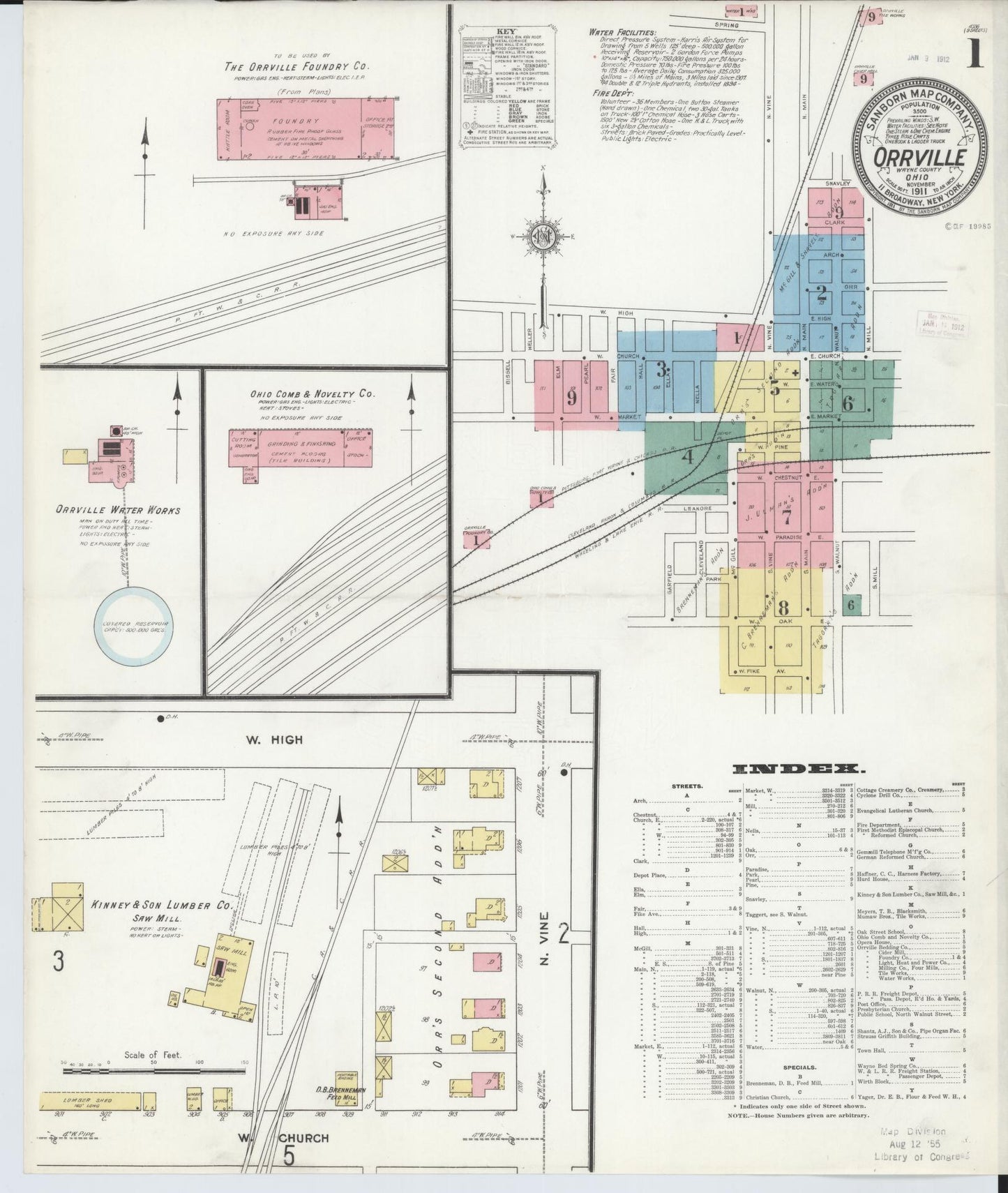 Sanborn Fire Insurance Map from Orrville, Wayne County, Ohio (1911), Sheet #0001 - Complete Map Set gallery image, historic Sanborn map, vintage wall art, Ohio Ohio