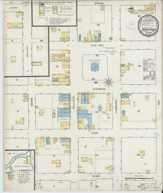 Sanborn Fire Insurance Map from San Saba, San Saba County, Texas (1894), Sheet #0001 - Historic Sanborn Fire Insurance Map Print, vintage old map wall art, antique decor, genealogy gift, Texas Texas map