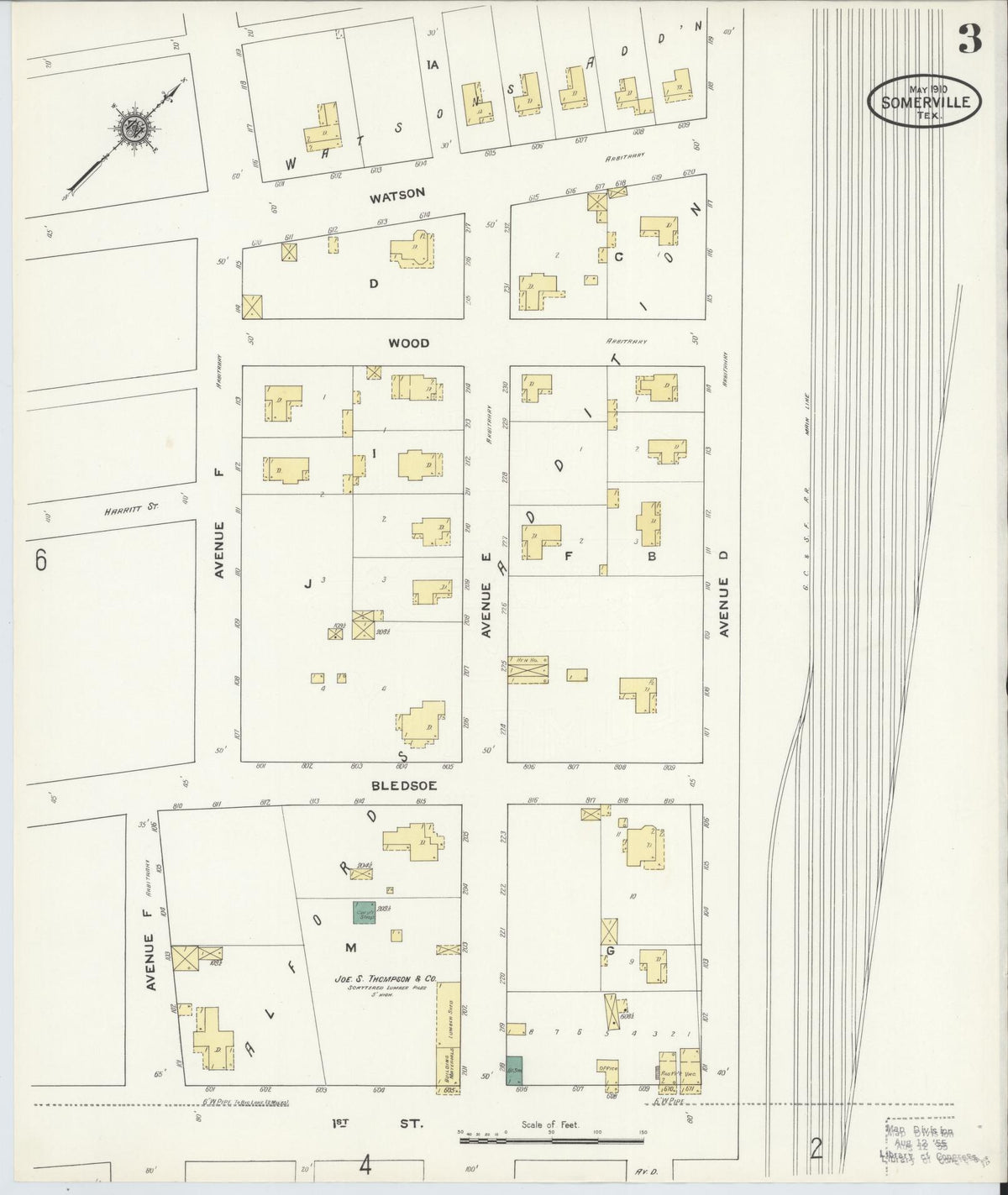 Sanborn Fire Insurance Map from Somerville, Burleson County, Texas (1910), Sheet #0003 - Historic Sanborn Fire Insurance Map Print, vintage old map wall art, antique decor, genealogy gift, Texas Texas map