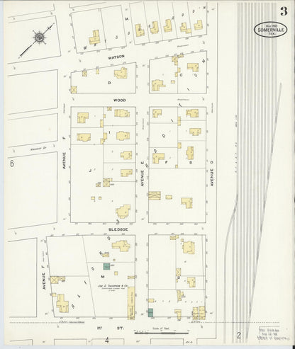 Sanborn Fire Insurance Map from Somerville, Burleson County, Texas (1910), Sheet #0003 - Historic Sanborn Fire Insurance Map Print, vintage old map wall art, antique decor, genealogy gift, Texas Texas map