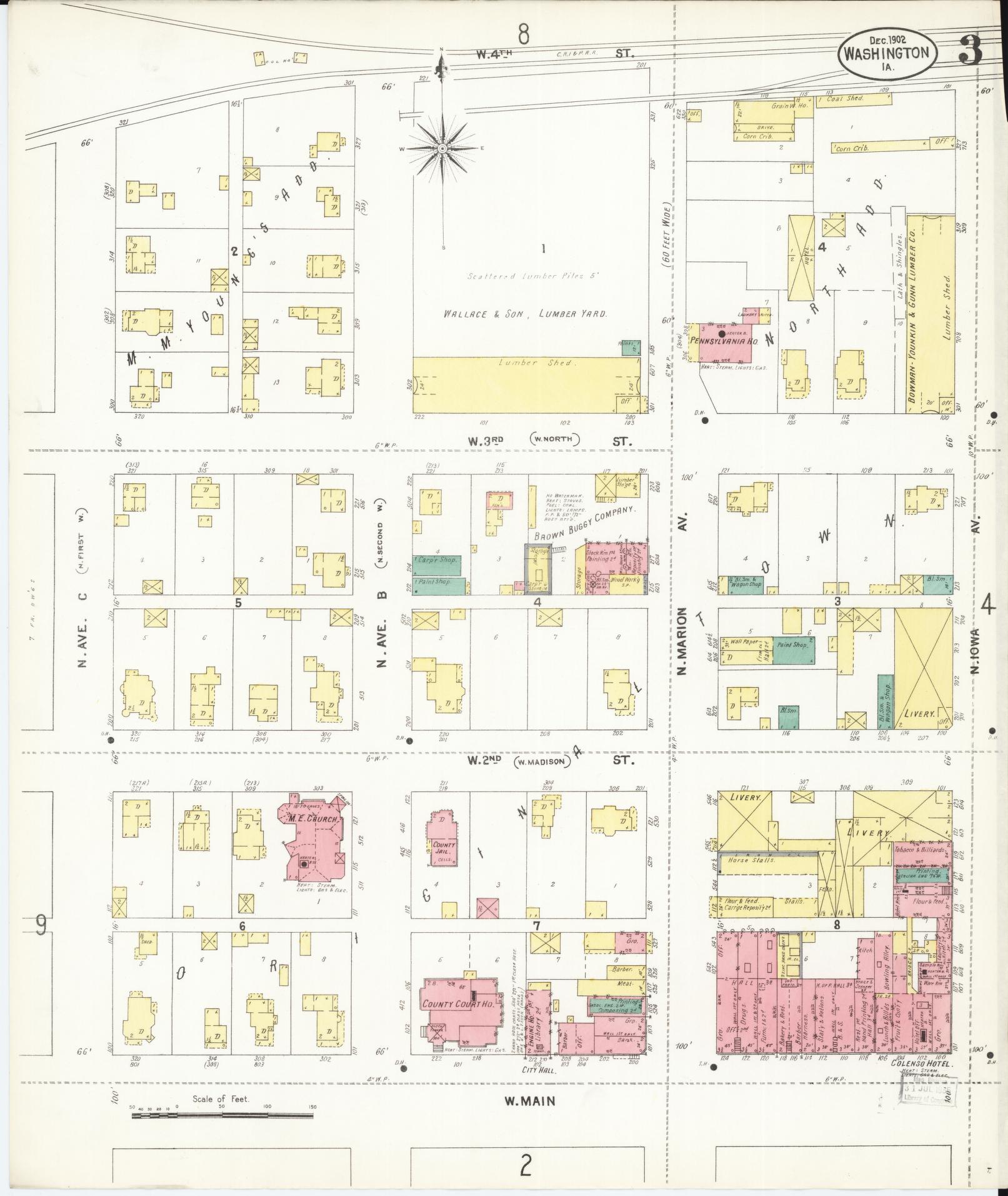 Sanborn Fire Insurance Map from Washington, Washington County, Iowa (1902), Sheet #0003 - Historic Sanborn Fire Insurance Map Print, vintage old map wall art