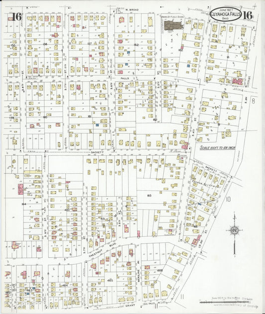 Sanborn Fire Insurance Map from Cuyahoga Falls, Summit County, Ohio (1927), Sheet #0016 - Historic Sanborn Fire Insurance Map Print, vintage old map wall art, antique decor, genealogy gift, Ohio Ohio map