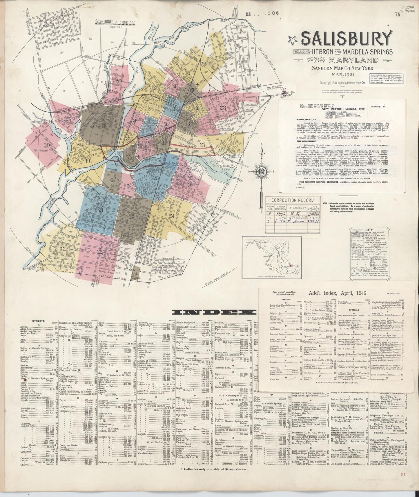 Sanborn Fire Insurance Map from Salisbury, Wicomico County, Maryland (1950), Sheet #0001 - Historic Sanborn Fire Insurance Map Print, vintage old map wall art, antique decor, genealogy gift, Maryland Maryland map