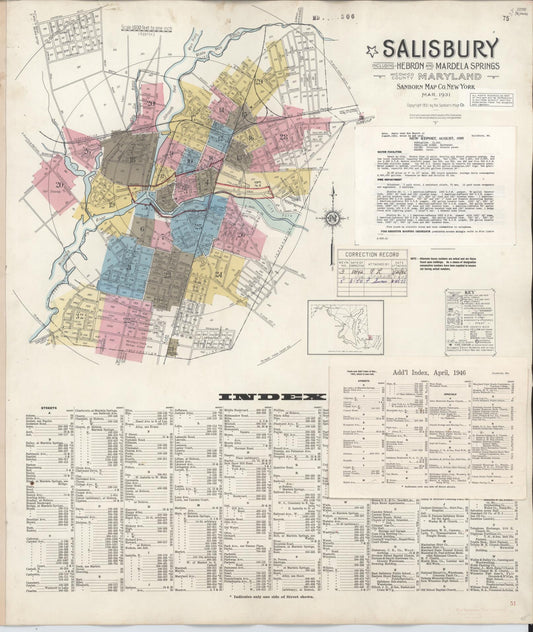 Sanborn Fire Insurance Map from Salisbury, Wicomico County, Maryland (1950), Sheet #0001 - Historic Sanborn Fire Insurance Map Print, vintage old map wall art, antique decor, genealogy gift, Maryland Maryland map