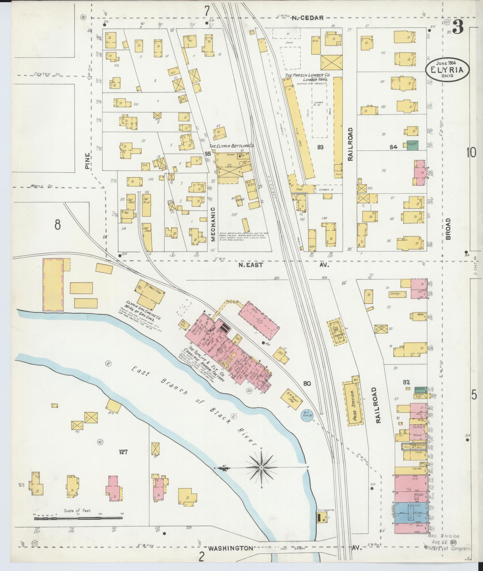 Sanborn Fire Insurance Map from Elyria, Lorain County, Ohio (1904), Sheet #0003 - Historic Sanborn Fire Insurance Map Print, vintage old map wall art, antique decor, genealogy gift, Ohio Ohio map