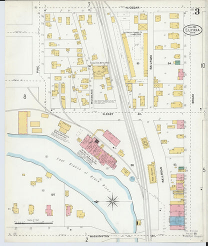 Sanborn Fire Insurance Map from Elyria, Lorain County, Ohio (1904), Sheet #0003 - Historic Sanborn Fire Insurance Map Print, vintage old map wall art, antique decor, genealogy gift, Ohio Ohio map