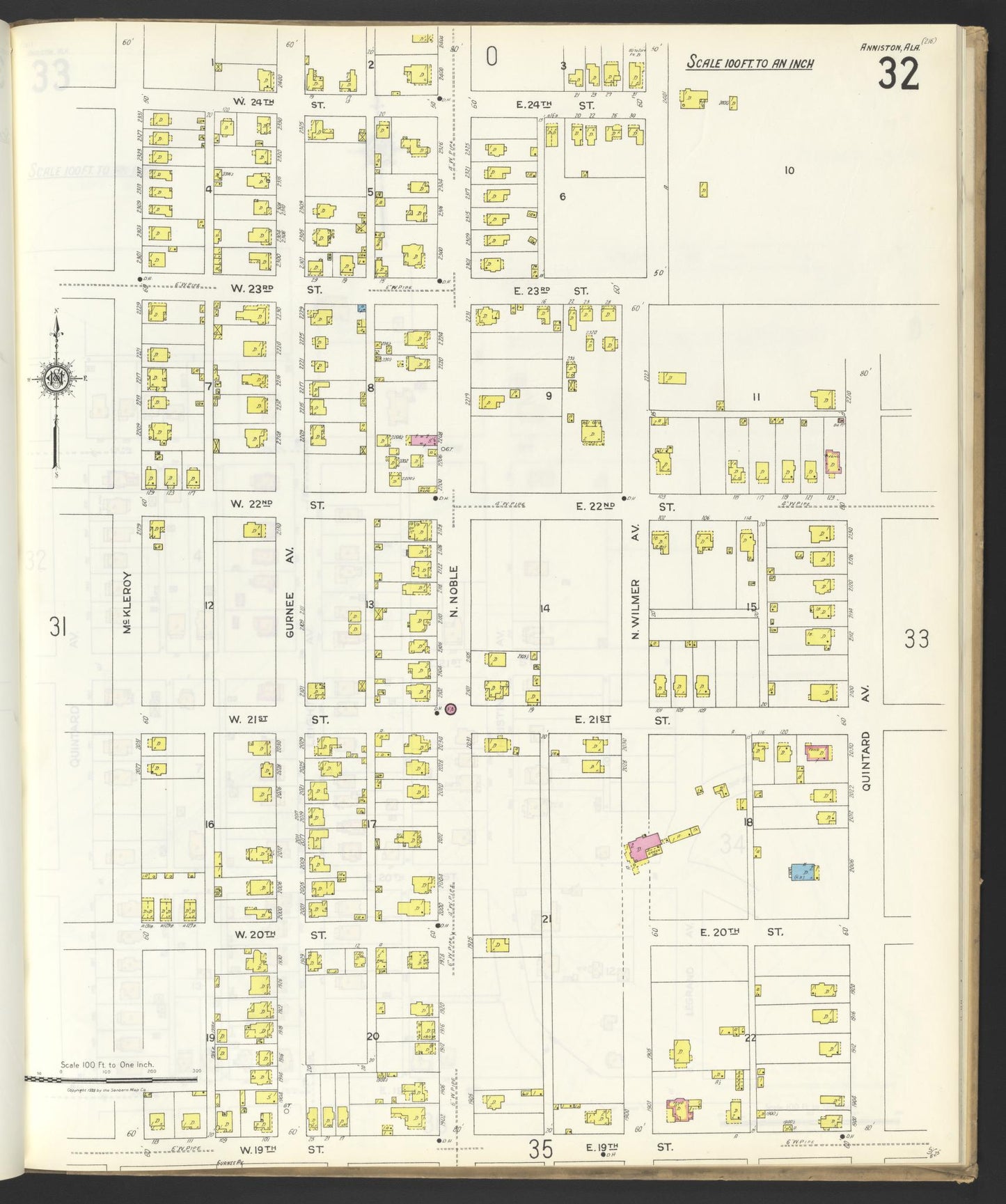 Sanborn Fire Insurance Map from Anniston, Calhoun County, Alabama (1925), Sheet #0032 - Complete Map Set gallery image, historic Sanborn map, vintage wall art, Alabama Alabama