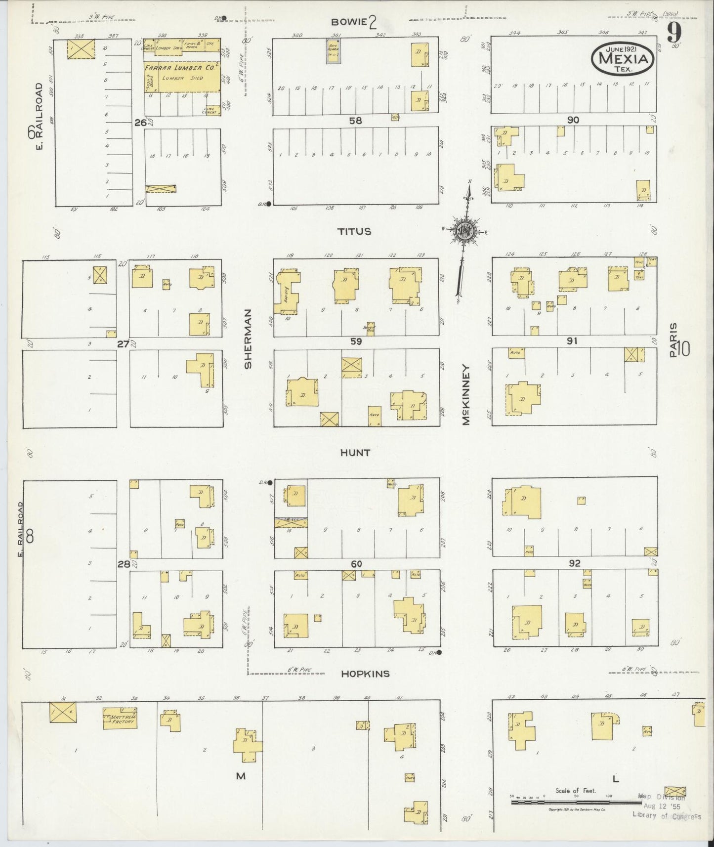 Sanborn Fire Insurance Map from Mexia, Limestone County, Texas (1921), Sheet #0009 - Complete Map Set gallery image, historic Sanborn map, vintage wall art, Texas Texas