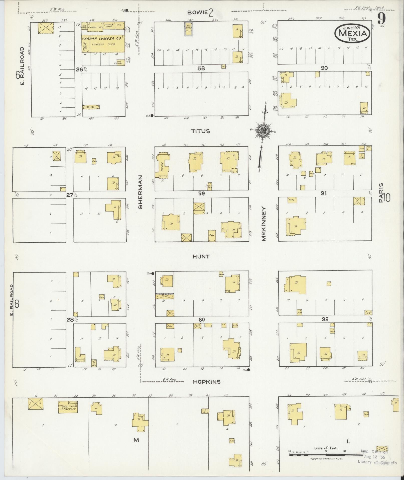 Sanborn Fire Insurance Map from Mexia, Limestone County, Texas (1921), Sheet #0009 - Complete Map Set gallery image, historic Sanborn map, vintage wall art, Texas Texas