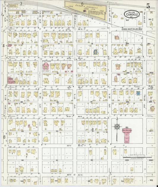 Sanborn Fire Insurance Map from Cordele, Crisp County, Georgia (1918), Sheet #0005 - Historic Sanborn Fire Insurance Map Print, vintage old map wall art, antique decor, genealogy gift, Georgia Georgia map