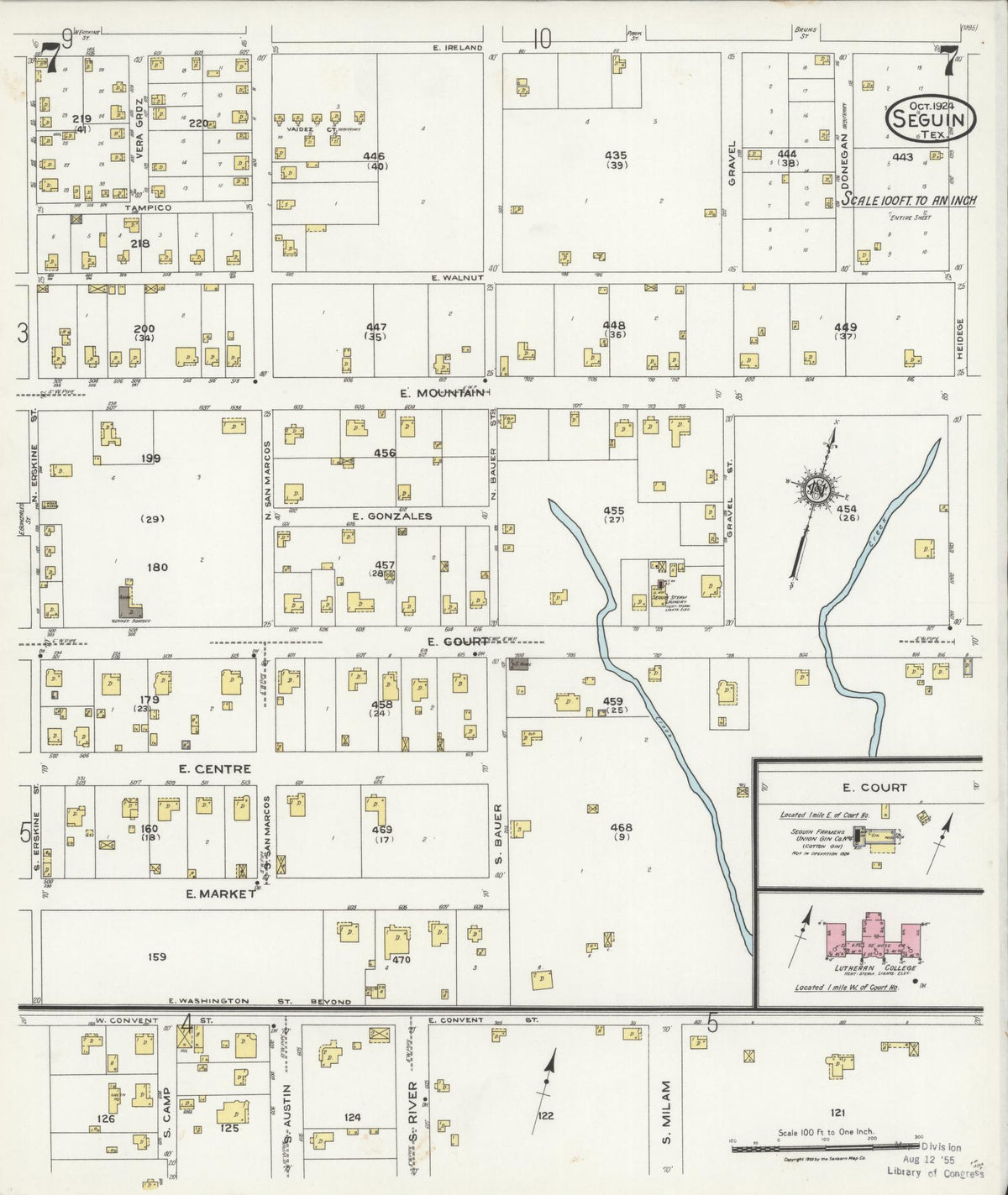 Sanborn Fire Insurance Map from Seguin, Guadalupe County, Texas (1924), Sheet #0007 - Complete Map Set gallery image, historic Sanborn map, vintage wall art, Texas Texas