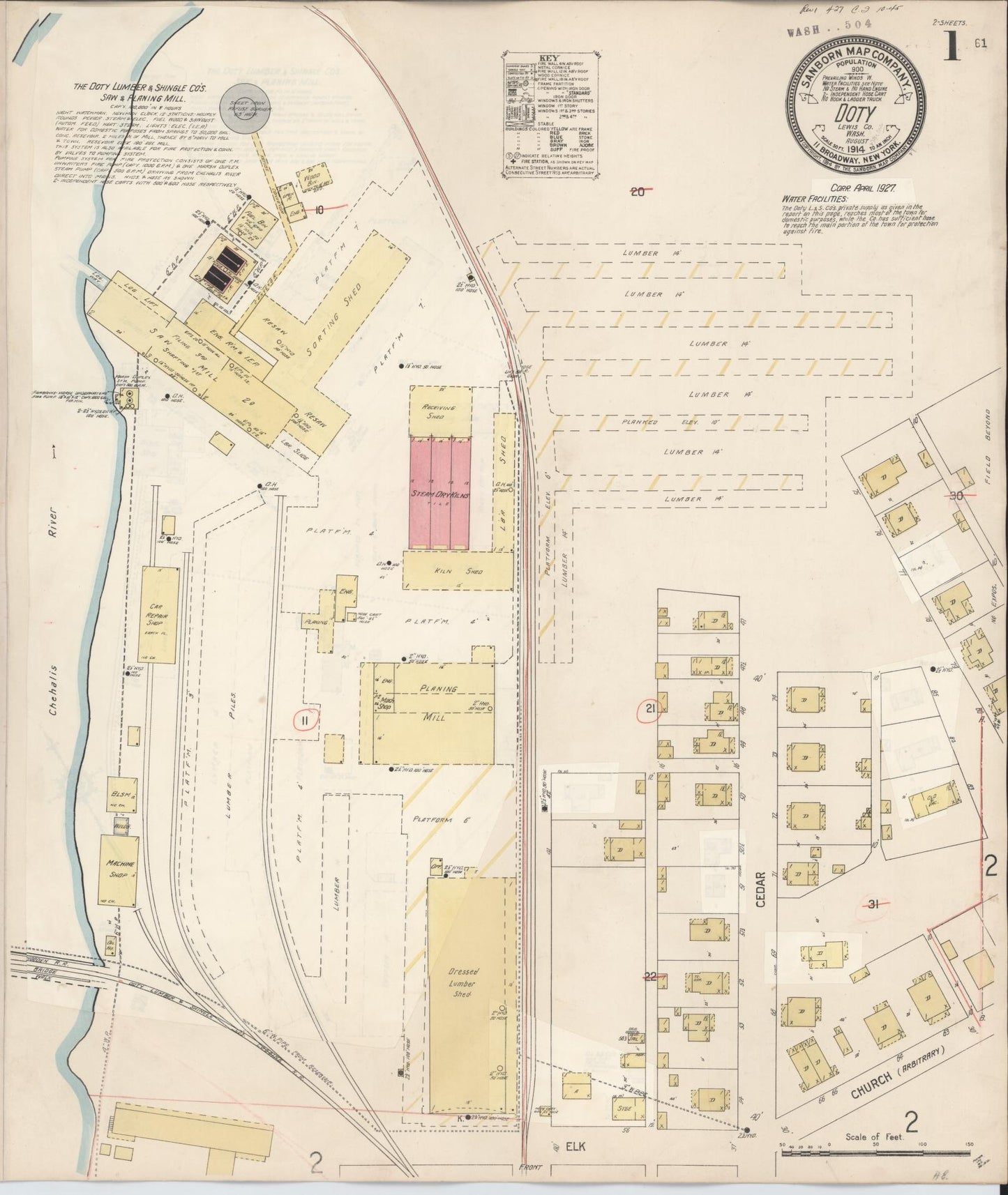 Sanborn Fire Insurance Map from Doty, Lewis County, Washington (1927), Sheet #0001 - Complete Map Set gallery image, historic Sanborn map, vintage wall art, Washington Washington