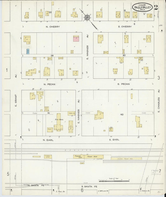 Sanborn Fire Insurance Map from Pauls Valley, Garvin County, Oklahoma (1914), Sheet #0002 - Historic Sanborn Fire Insurance Map Print, vintage old map wall art, antique decor, genealogy gift, Oklahoma Oklahoma map