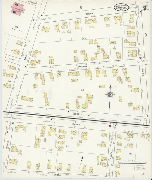 Sanborn Fire Insurance Map from Sanford, York County, Maine (1912), Sheet #0009 - Historic Sanborn Fire Insurance Map Print, vintage old map wall art, antique decor, genealogy gift, Maine Maine map