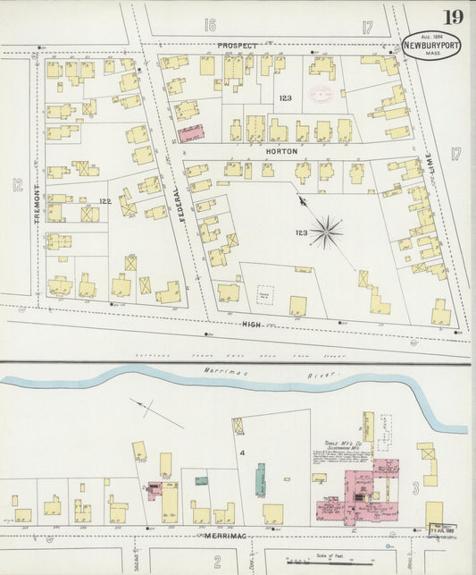 Sanborn Fire Insurance Map from Newburyport, Essex County, Massachusetts (1894), Sheet #0019 - Historic Sanborn Fire Insurance Map Print, vintage old map wall art, antique decor, genealogy gift, Massachusetts Massachusetts map