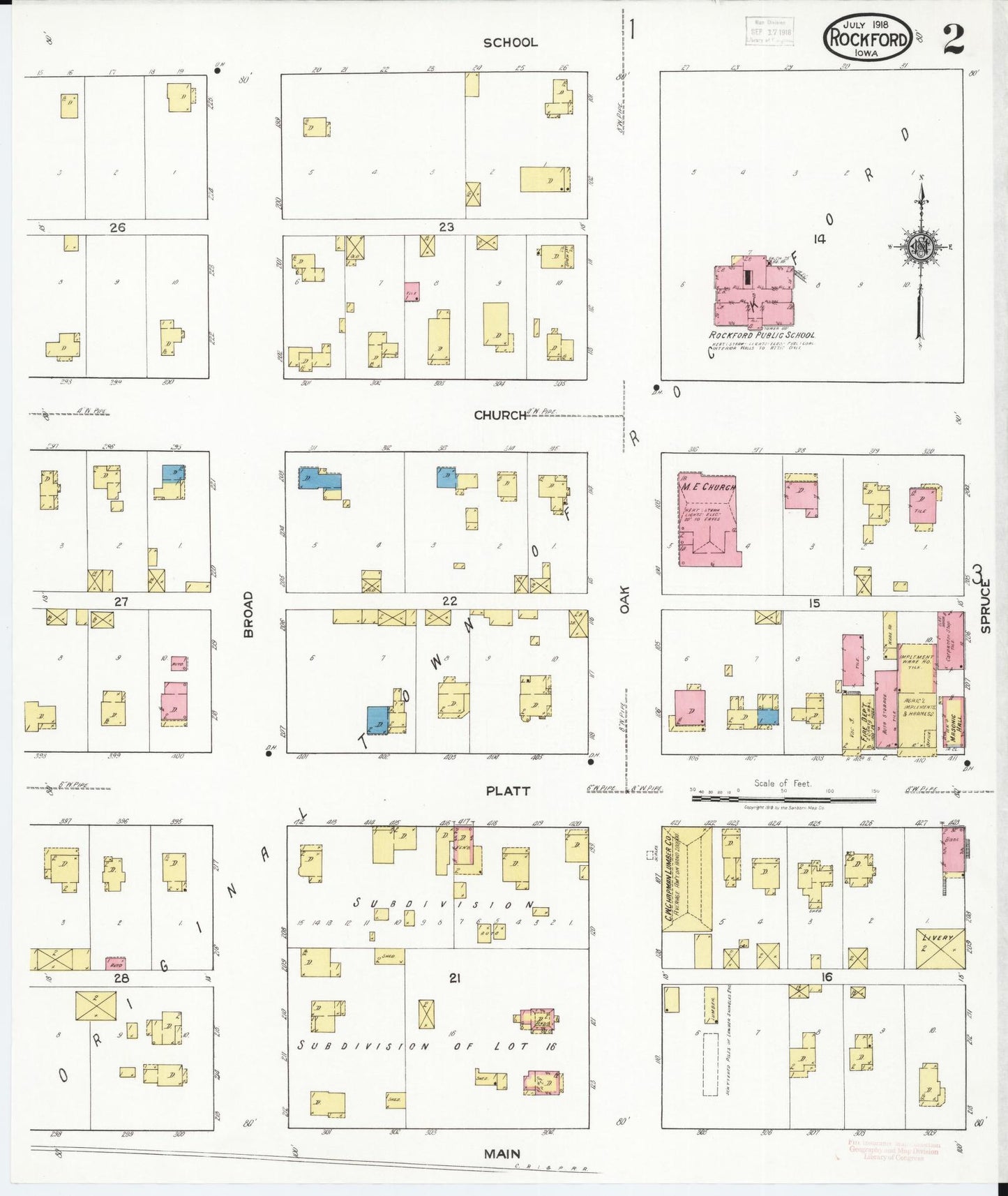 Sanborn Fire Insurance Map from Rockford, Floyd County, Iowa (1918), Sheet #0002 - Historic Sanborn Fire Insurance Map Print