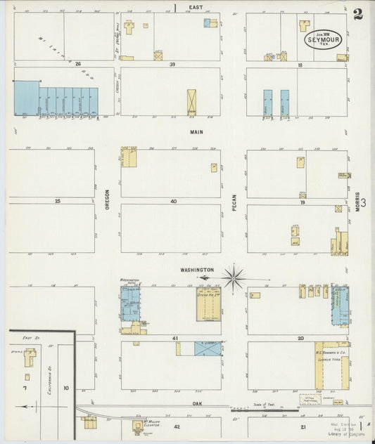 Sanborn Fire Insurance Map from Seymour, Baylor County, Texas (1898), Sheet #0002 - Historic Sanborn Fire Insurance Map Print, vintage old map wall art, antique decor, genealogy gift, Texas Texas map