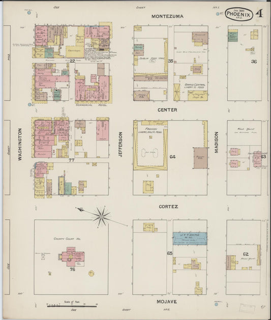 Sanborn Fire Insurance Map from Phoenix, Maricopa County, Arizona (1889), Sheet #0004 - Historic Sanborn Fire Insurance Map Print, vintage old map wall art, antique decor, genealogy gift, Arizona Arizona map