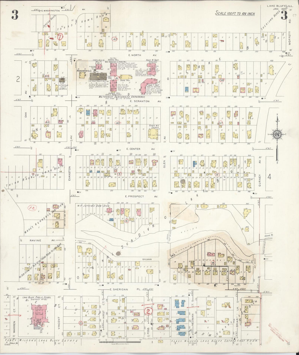 Sanborn Fire Insurance Map from Lake Bluff, Lake County, Illinois (1944), Sheet #0003 - Complete Map Set gallery image, historic Sanborn map, vintage wall art, Illinois Illinois