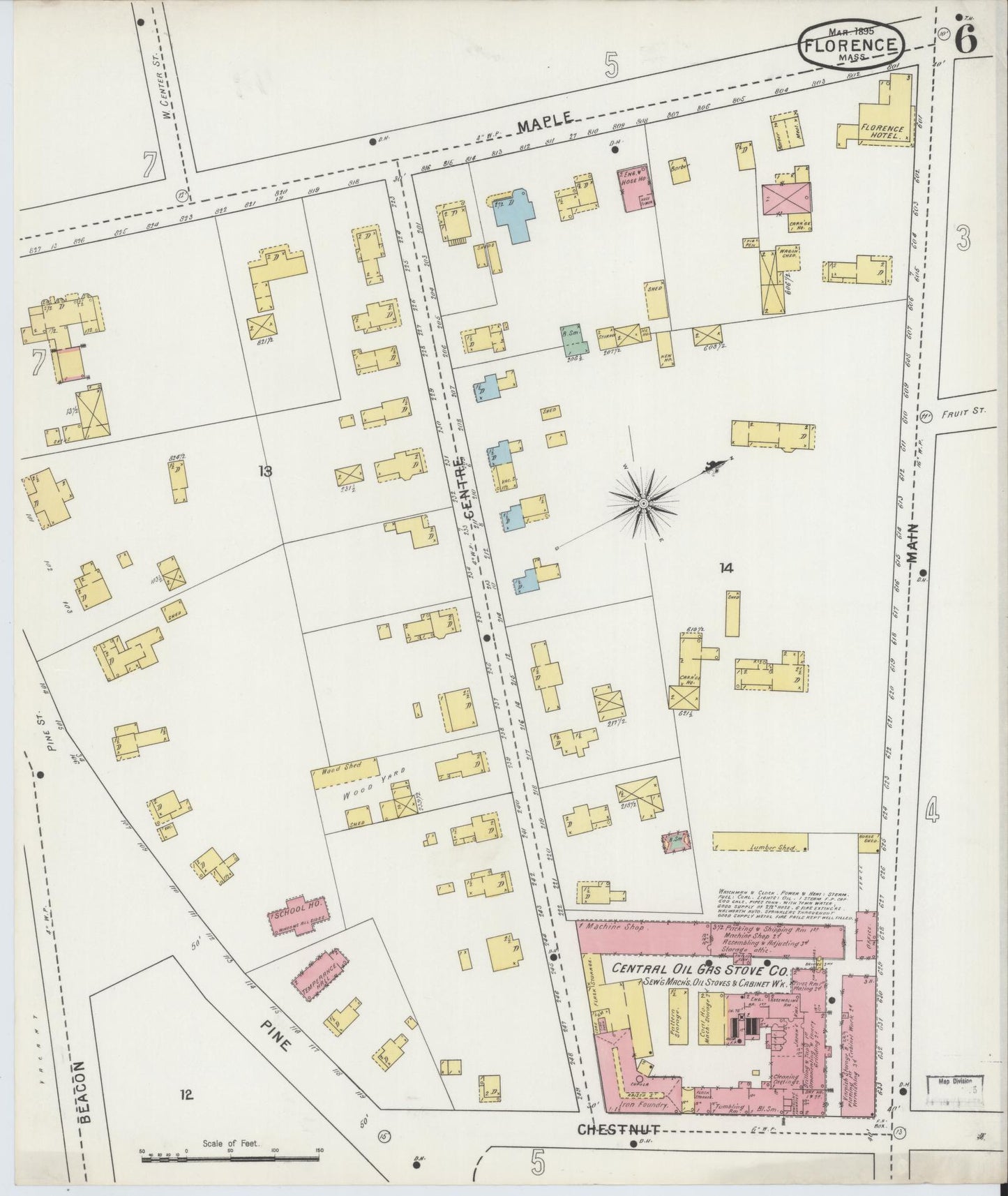 Sanborn Fire Insurance Map from Florence, Hampshire County, Massachusetts (1895), Sheet #0006 - Complete Map Set gallery image, historic Sanborn map, vintage wall art, Massachusetts Massachusetts