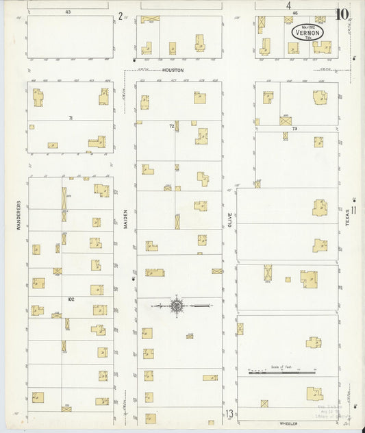 Sanborn Fire Insurance Map from Vernon, Wilbarger County, Texas (1912), Sheet #0010 - Historic Sanborn Fire Insurance Map Print, vintage old map wall art, antique decor, genealogy gift, Texas Texas map