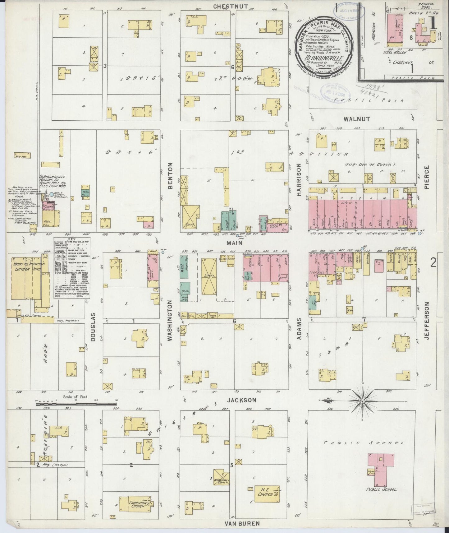 Sanborn Fire Insurance Map from Blandinsville, Mcdonough County, Illinois (1898), Sheet #0001 - Complete Map Set gallery image, historic Sanborn map, vintage wall art, Illinois Illinois
