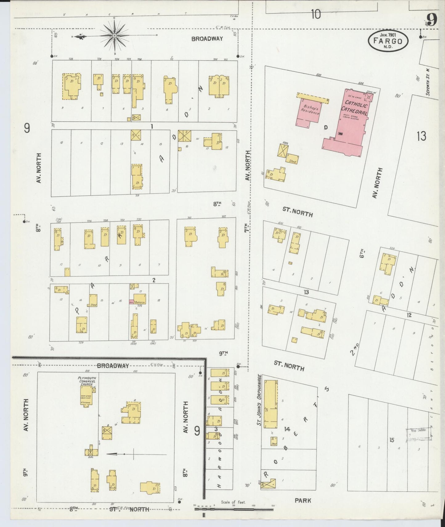 Sanborn Fire Insurance Map from Fargo, Cass County, North Dakota (1901), Sheet #0009 - Complete Map Set gallery image, historic Sanborn map, vintage wall art, North Dakota North Dakota