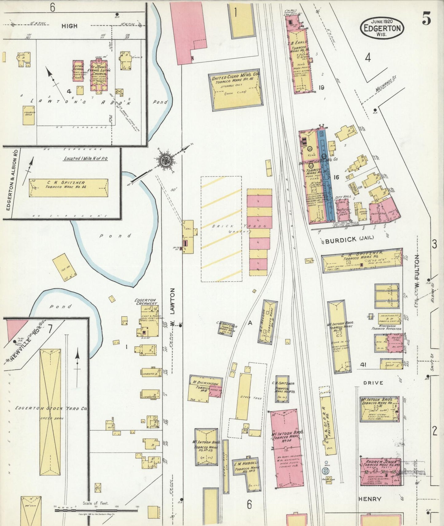 Sanborn Fire Insurance Map from Edgerton, Rock County, Wisconsin (1920), Sheet #0005 - Historic Sanborn Fire Insurance Map Print, vintage old map wall art, antique decor, genealogy gift, Wisconsin Wisconsin map