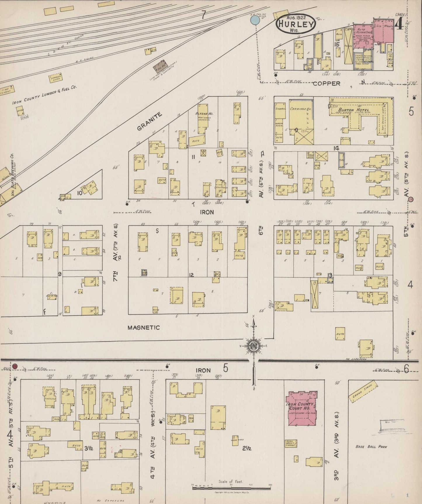Sanborn Fire Insurance Map from Hurley, Iron County, Wisconsin (1922), Sheet #0004 - Complete Map Set gallery image, historic Sanborn map, vintage wall art, Wisconsin Wisconsin